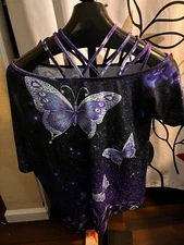 Chicyea Women Black and Purple XL Pullover Top 