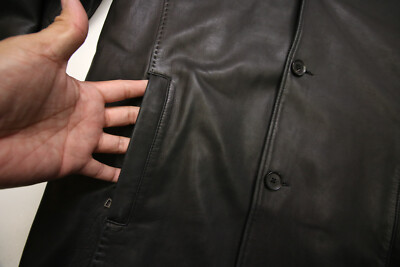 Andrew Marc Reversible Black Leather Jacket Coat Mens M Wool Blend