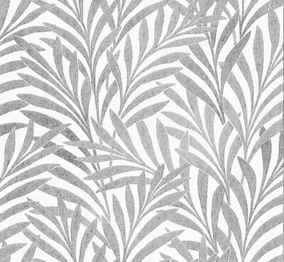 Wallpaper Real Grasscloth Sisal Black Palm Leaves on White, 60 sq ft Bolt