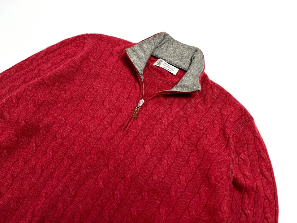RRP 1920$ BRUNELLO CUCINELLI кашемир 1/4 молнии коралловый пуловер свитер - 48 - - Изображение 3 из 4
