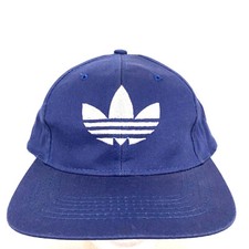 Vtg Adidas Trefoil Cap Spell Out All Over Logo 3-Striped Snap Back Baseball Hat