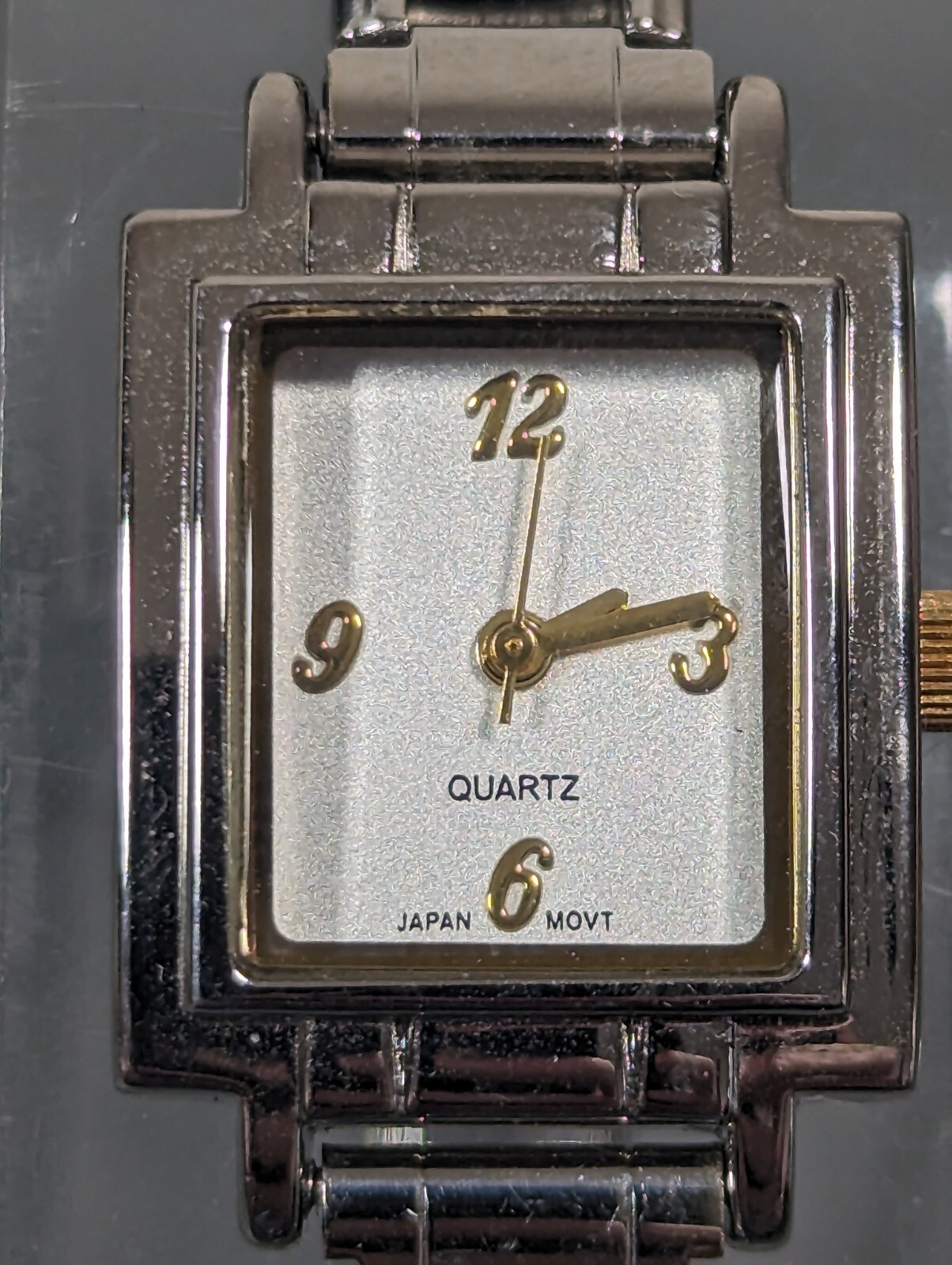 Womans Silver Tone Dial Rectangle Case Crystal Ac… - image 1