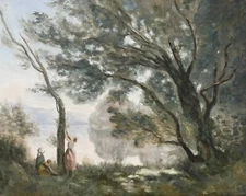 Original hand-painted oil painting landscape Corot master copy nature lake trees