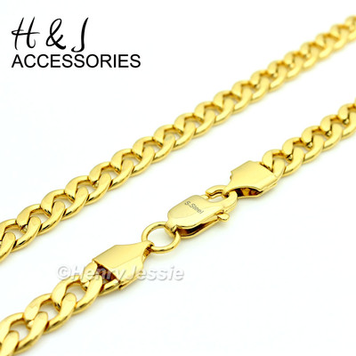 18''-40''MEN Stainless Steel 6mm Gold Plated Classic Cuban Curb Chain Necklace