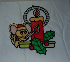 Christmas Sun Catcher Faux Stained Glass Mouse Candle Missing Trim