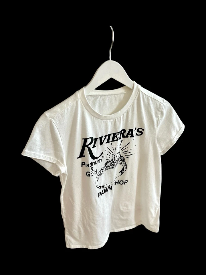 Винтажная женская футболка Rivieras Pawn Shop размер Sm/Med белая Las Vegas - Изображение 2 из 4