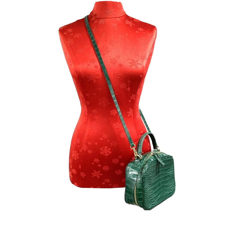 Zara green faux snakeskin moc croc crossbody bag top handle purse 2 way satchel - Image 4 of 4