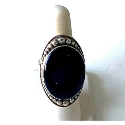 GROSSER 925 STERLING SILBER ONYX VOLLFINGER RING GRÖSSE 6 SKY