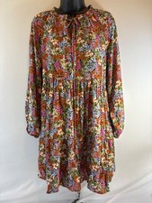 Jodifl Floral Tiered Midi Dress Boho Long Sleeve Tie Neck Size S