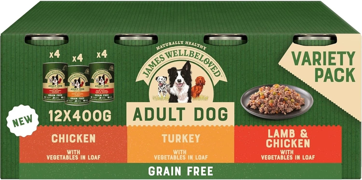 12 x 400g James Wellbeloved Grain Free Adult Dog Food TinsTurkey Lamb & Chicken