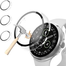 3 Pack PC Case For Google Pixel Watch 4 45mm HD Tempered Glass Bumper Cover