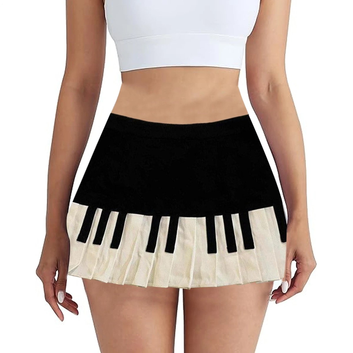 Vintage Black White Piano Design Short Half Skirt Versatile Summer