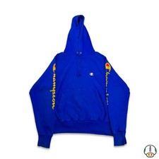 Champion Hoodie Womens Small Blue Reverse Weave Script Pullover Hood Sweatshirt