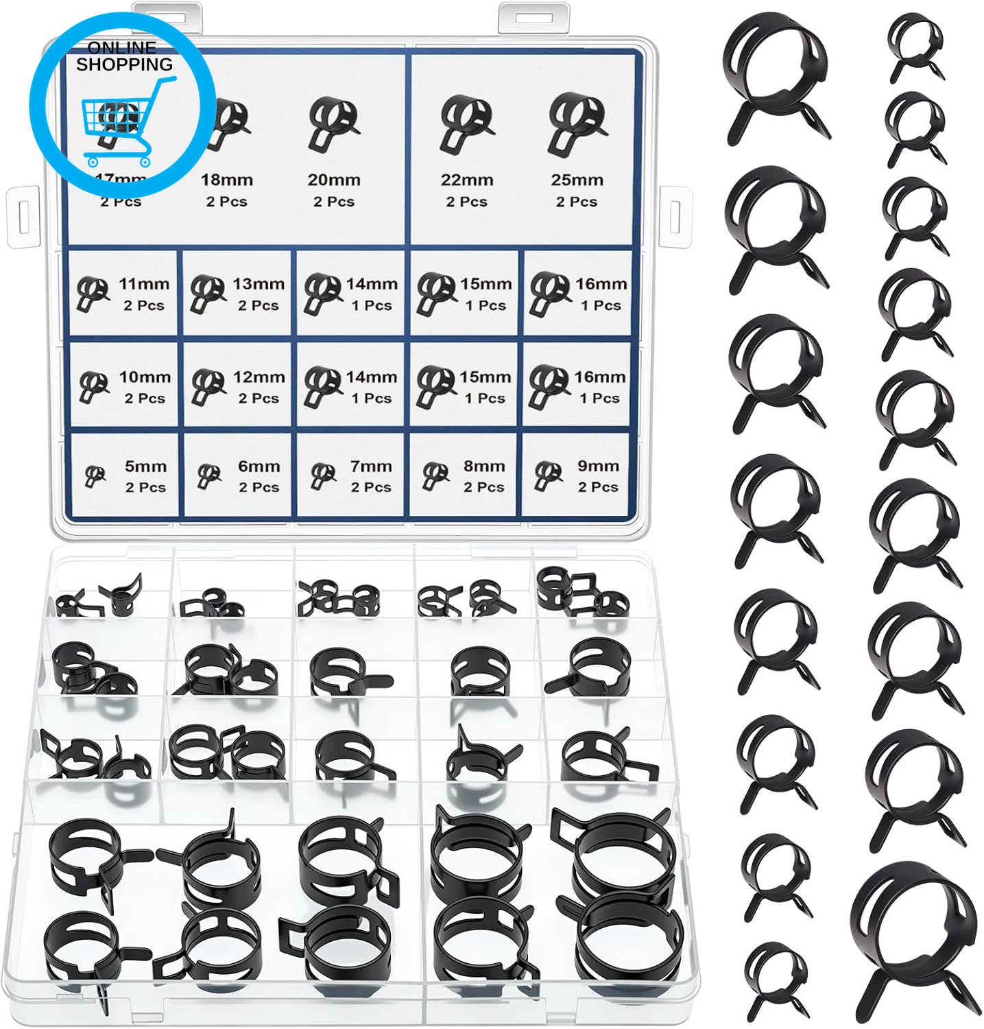 17Sizes Spring Band Hose Clamps Assortment Kit 5Mm 6Mm 7Mm 8Mm 9Mm 10Mm 11Mm 12M