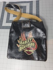 Vtg Y2K Harley-Davidson Brown Cracked Leather Tattoo Flames Crossbody Tote