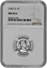 1943 D 1c Lincoln Steel Wheat Cent NGC Graded MS 65 Star in New Holder