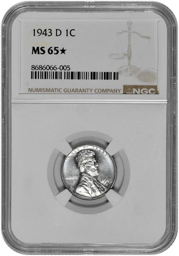 1943 D 1c Lincoln Steel Wheat Cent NGC Graded MS 65 Star in New Holder