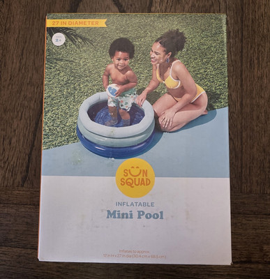 Sun Squad Inflatable Round Pool 27in Diameter 12in Height Blue Gray 2-Ring