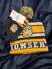 Super Mario Bowser Youth Stocking Hat  Gloves New One Size Blue Yellow Nintendo