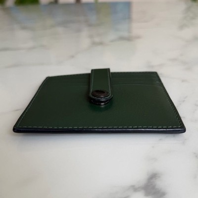 Coach Heritage Card Case Dark Clover Green Leather Snap Wallet