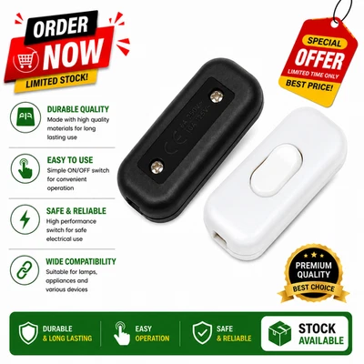 6AMP in LINE ROCKER - TORPEDO SWITCH TABLE LIGHT LAMP WHITE 2 CORE - Image 1 of 4