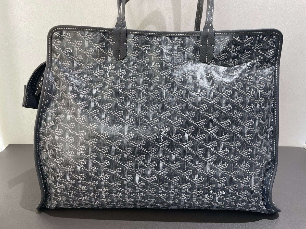 Goyard Hardy Tote PM Canvas Calfskin Shoulder Bag Gray Silver