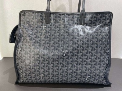 Goyard Hardy Tote PM Canvas Calfskin Shoulder Bag Gray Silver