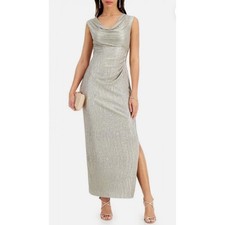 Metallic Cowl Neck Evening Gown 10 Occasion Glam Event Party Cocktail Maxi Dress