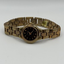 Vintage NOS Sheffield Women’s Quartz Watch Black Dial Gold Tone Bracelet