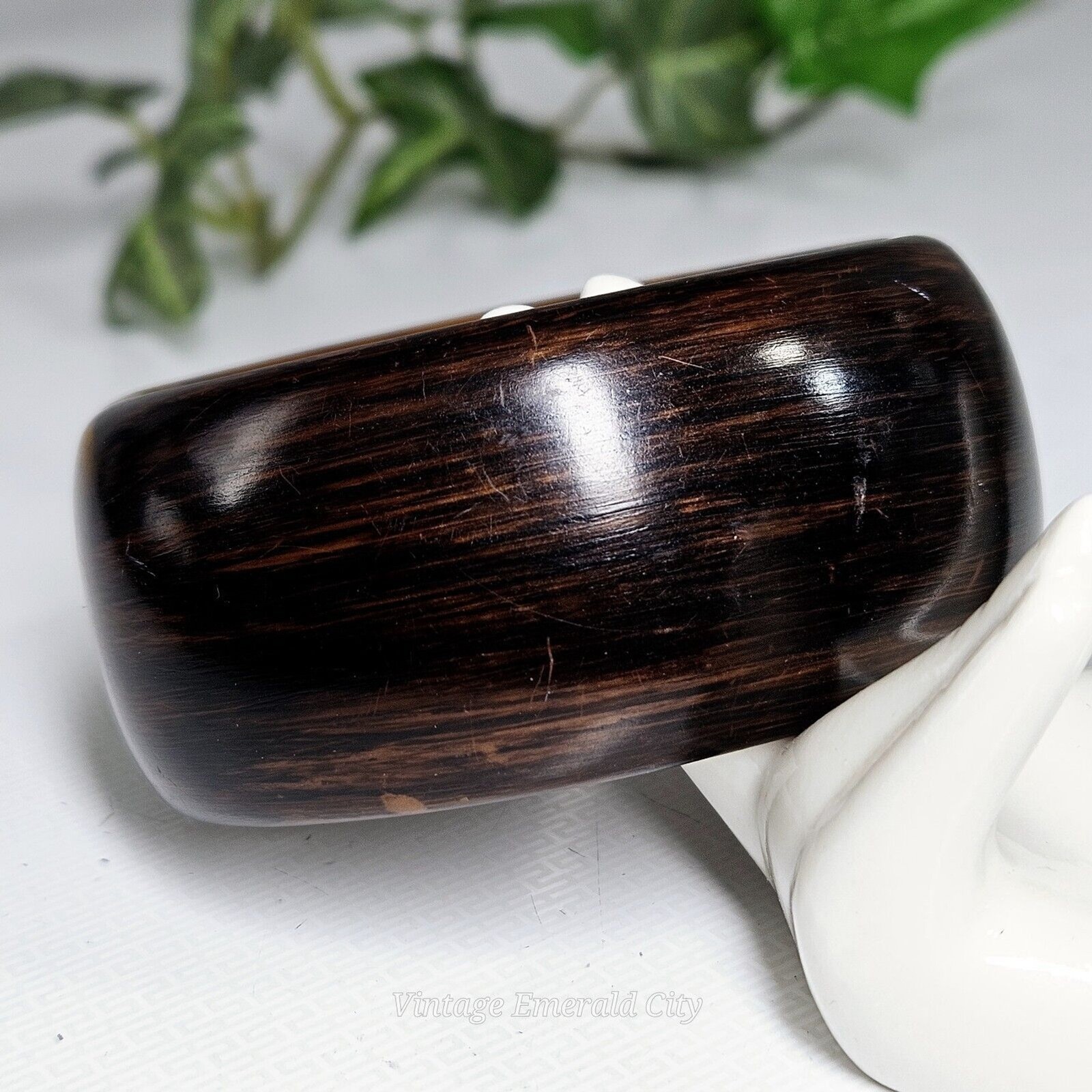 Rustic Radiance Hinged Cuff Bracelet Plastic Brow… - image 2