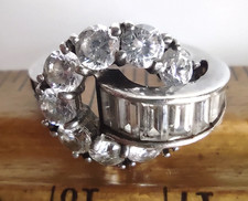 Vintage Signed Sterling 925 QVC Diamonique DQ Modernist Ring Size *6