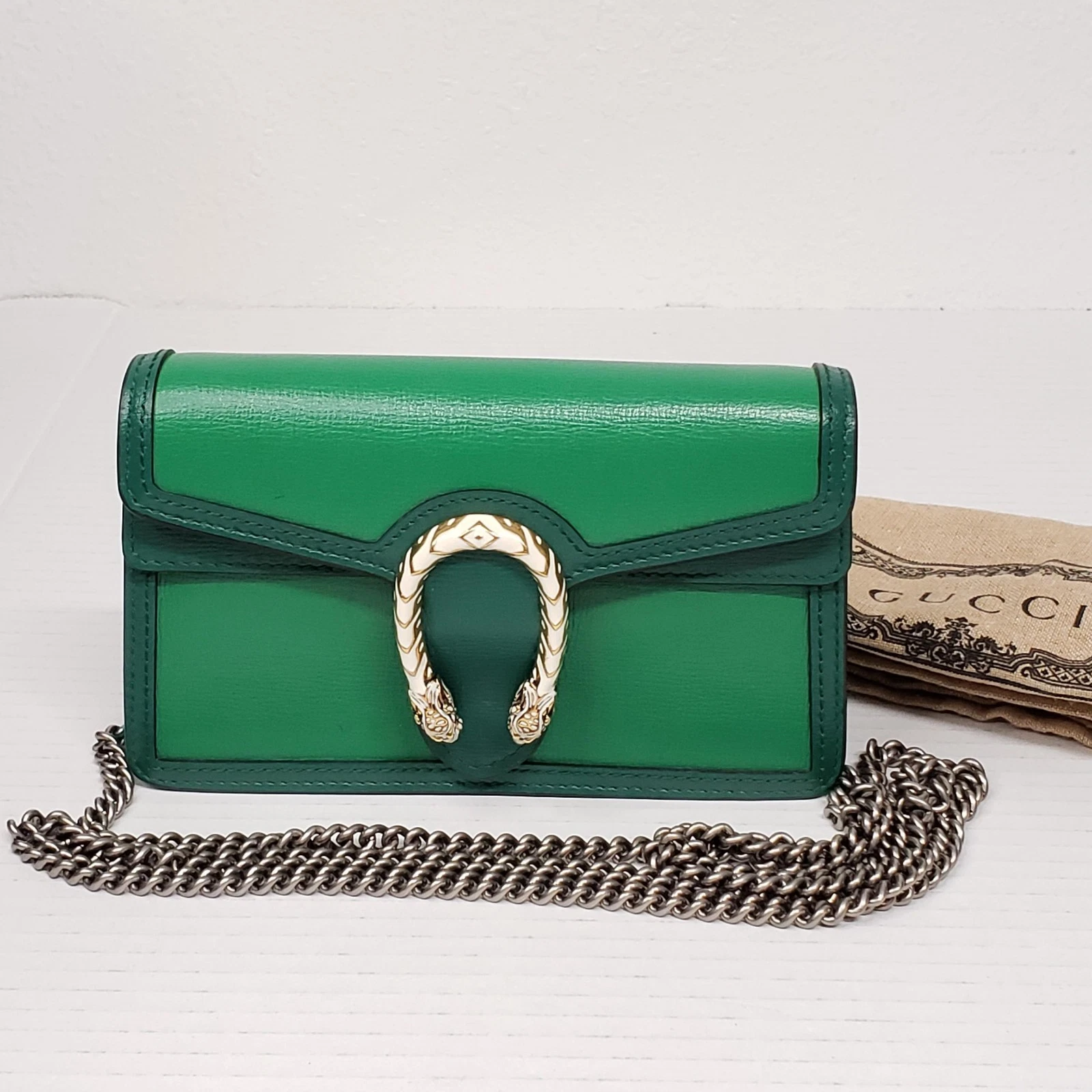 Authentic Gucci Mini Dionysus Green Leather Crossbody Bag 600-093025