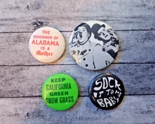 4 PSYCHEDELIC ERA 60'S PINBACK BUTTONS PEACE HIPPIE POLITICAL COUNTERCULTURE