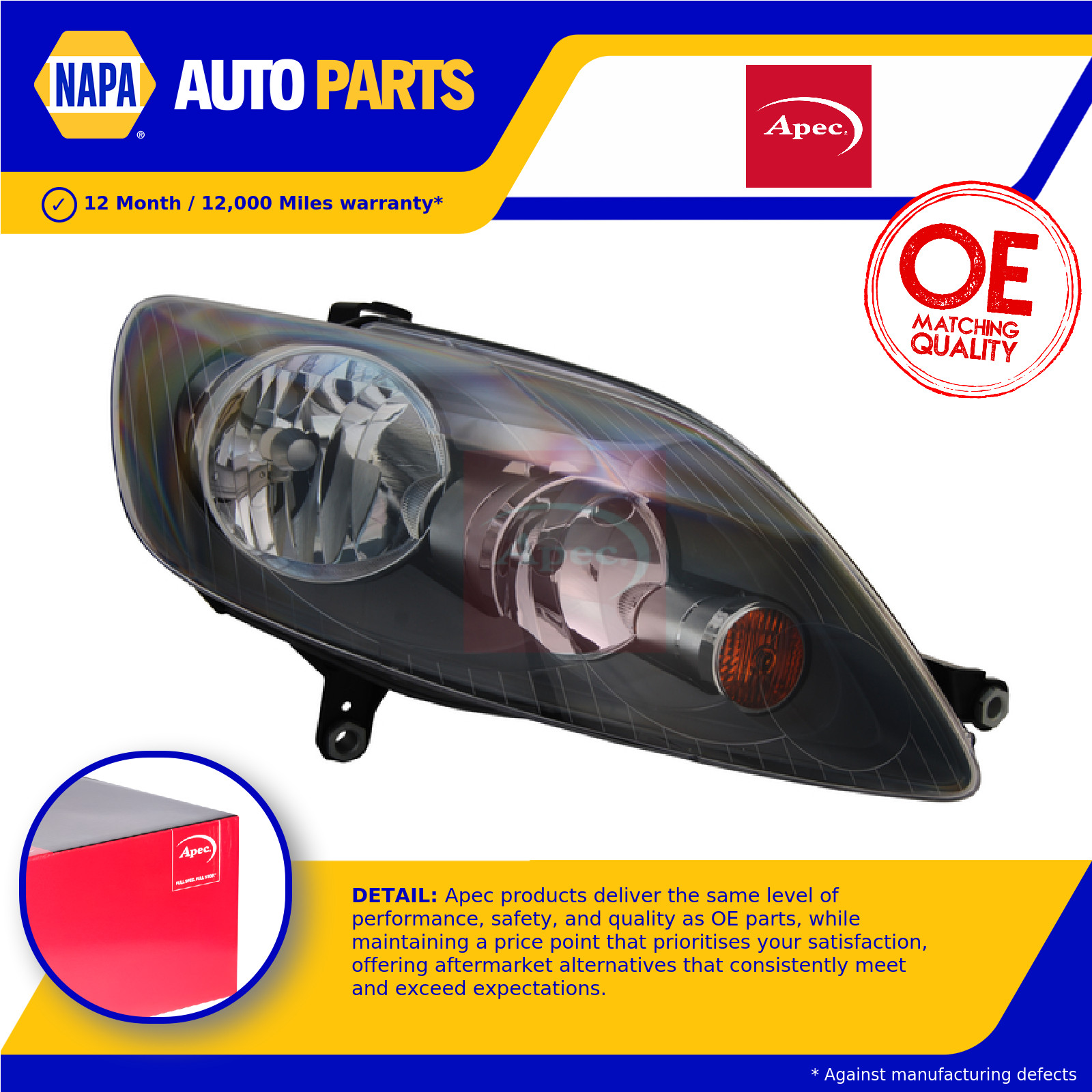 Headlight Headlamp Left ALH2843 Apec Genuine Top Quality Guaranteed New