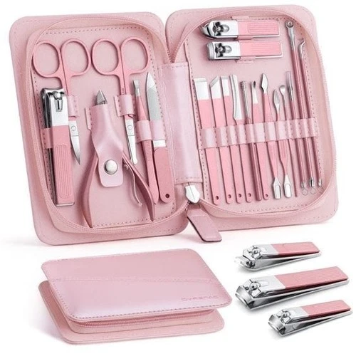 18PCS Manicure Pedicure Nail Care Kit Stainless Steel Grooming Set Travel Case.