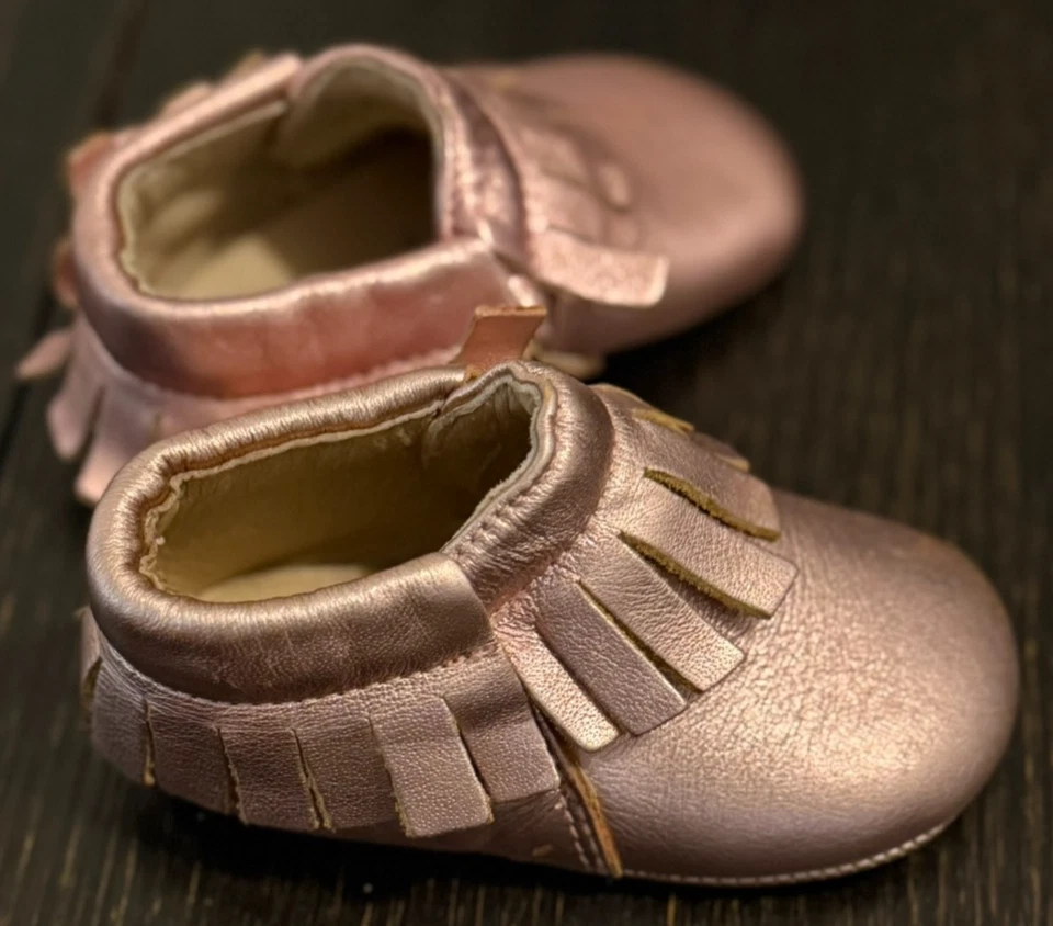 Old Soles Baby Infant Girls Pink Metallic Moccasins EU 19 US size 3, 6-9 months - Image 2 of 4