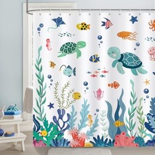 Kids Shower Curtain, Cute Ocean Sea 72"W x 72"L Pack of 1 Cute Sea Turtle