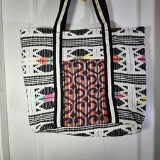 Multi-Color Woven Tote Bag-inner Lining Zipper Closure Boho Style