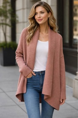 Knox Rose Women's Rose Pink Open Front Knit Shawl Cardigan M