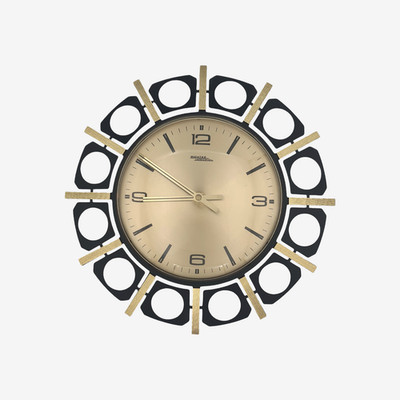 Richter electronic Wanduhr   70er Jahre   Space Age Sunburst   Metall & Messing 