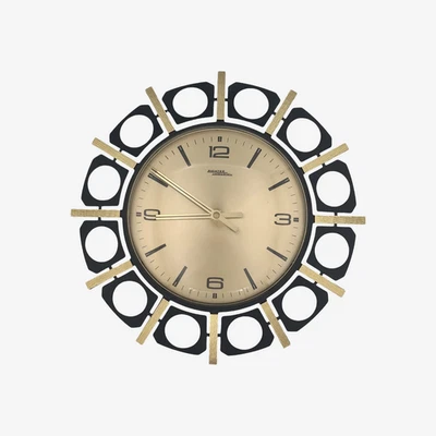 Richter electronic Wanduhr – 70er Jahre – Space Age Sunburst – Metall & Messing - Bild 1 von 4