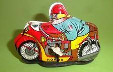 Vtg HONDA MOTORCYCLE w/ RIDER GREEK WIND UP TIN LITHO TOY w/ KEY GREECE 1970's