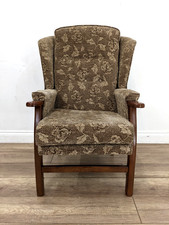 ARMCHAIR Classic Wingback Brown Floral Fabric Walnut Removable FREE DELIVERY