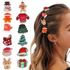 12 Pcs Christmas Hair Clips for Women Snowman Xmas Tree Santa Styl 6