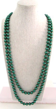 Vintage Green Glass Flapper Bead Necklace Knotted Long 58" Holiday Layer