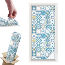 Frosted Glass Window Film Privacy Glass Film Mosaic Patterns Art Blue