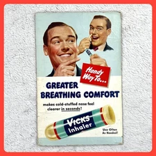 1950s Vicks Inhaler Vintage Advertising Sign 13" Cardboard