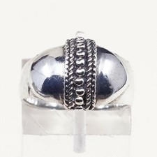 Size 6, Vtg Sterling Silver Handmade Ring 925 Silver Band w/ beads inlay