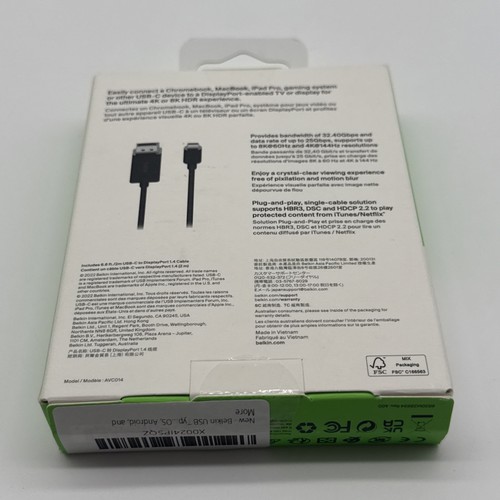 BELKIN USB-C TYPE-C TO DISPLAYPORT 1.4 CABLE 4K @ 144Hz 8K @60Hz 6.6FT 32.40GBS - Bild 10 von 10