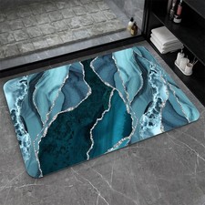 Teal and Silver Geode Abstract Diatomaceous Earth Bath Mat Quick Dry Non-Slip
